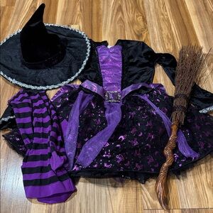 Spirit Purple and Black Costume Witch Bundle Hat Broom & Tights